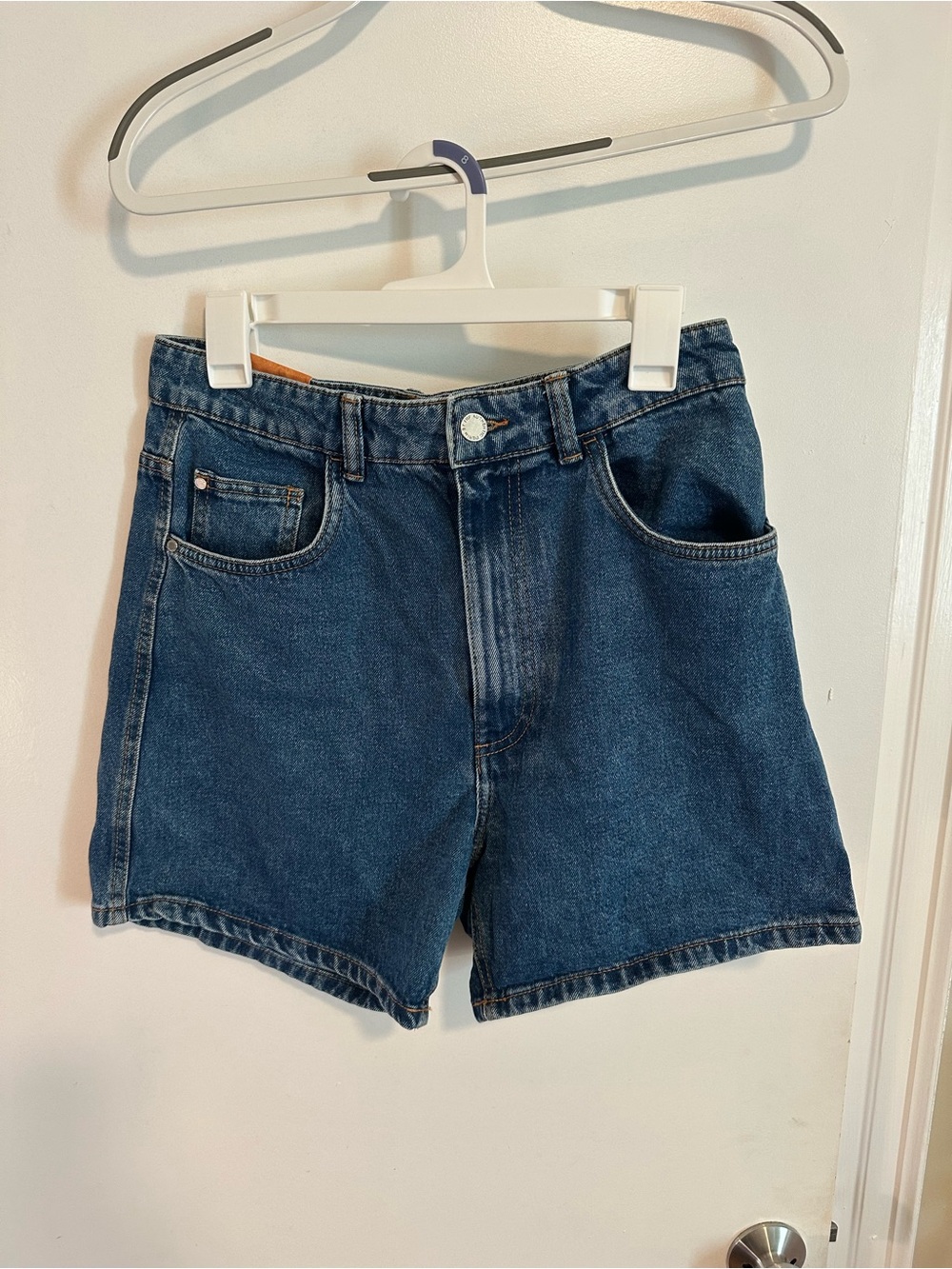 Zara Dark Blue Denim High-Waist Jean Shorts
